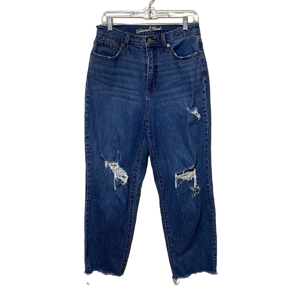 Universal Thread High Rise Straight Leg Jeans 8/29R Distressed Raw Hem RN17730